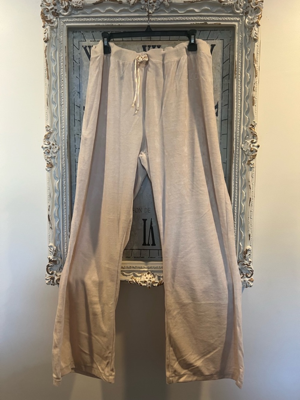 BCBG Light Beige Wide-Leg Track Pants